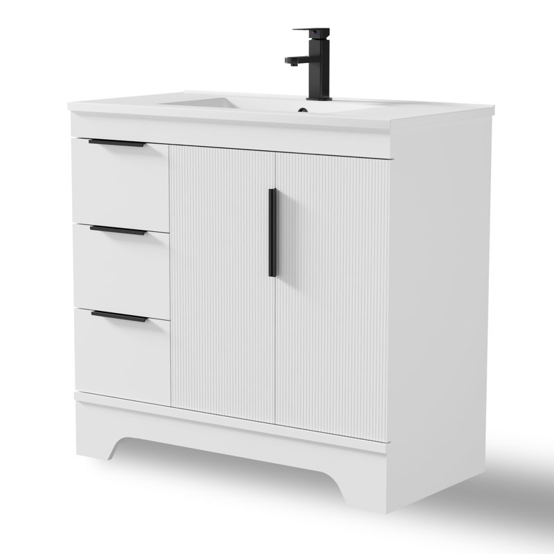 Ensemble de meuble-lavabo moderne simple 36 "avec comptoir en résine Skeen, robinet, assemblage requis, Blanc, 36"