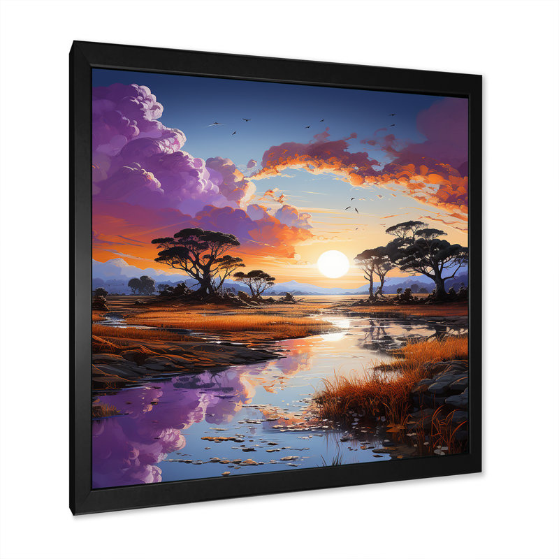 «Charmant Dessert Sky At Sunset», reproduction sur toile, Cadre simple noir, H 16 po x l 16 po x P 1 po