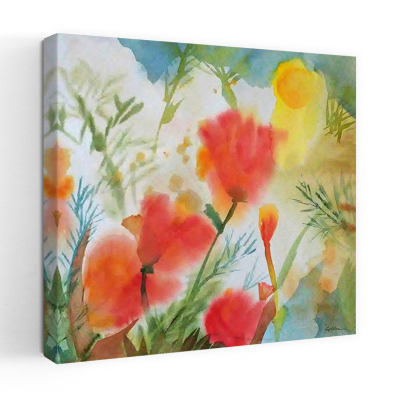Art contemporain abstrait coquelicot orange, H 24 po x l 24 po
