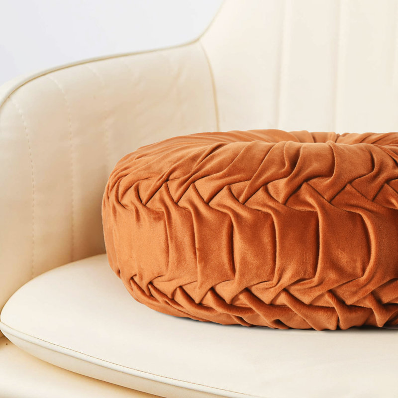 Velvet Round Throw Pillow, Rust