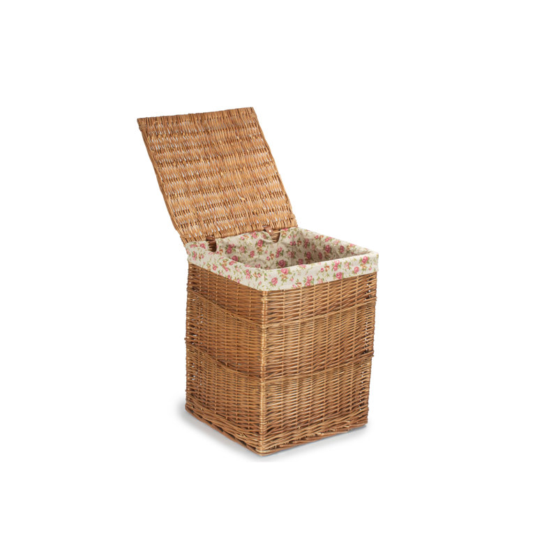 Wicker Square Laundry Basket with Lining, Large (61cm H x 46cm W x 46cm D), Light Steamed