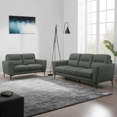 Hena 2Pc Sofa And Loveseat Set, Modern Style, Light Full Leather