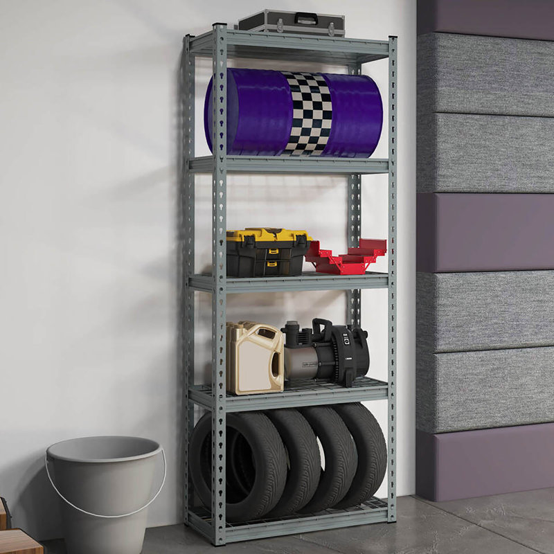 Étagère de rangement en métal robuste à 5 niveaux avec pieds antidérapants Rebrilliant, Gris