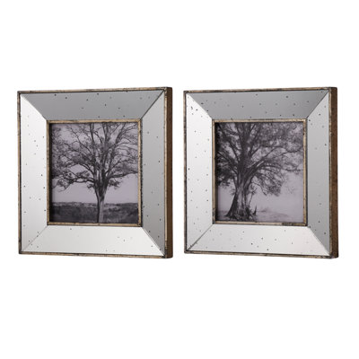 15x15" Silver Reflective Picture Frames (s/2): Mirrored With Speckles, Ideal For Art And Photo Display Frames, Vintage Design, S/2: Speckles Exhibit