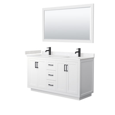 Ensemble de meuble-lavabo double 60 po avec plateau en marbre de culture Miranda