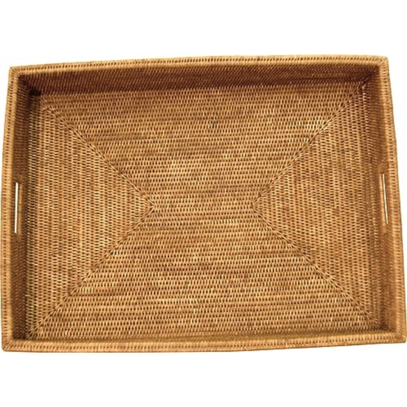 Rattan/Wicker Decorative Tray, 3" H x 26" W x 19" D, Antique Brown