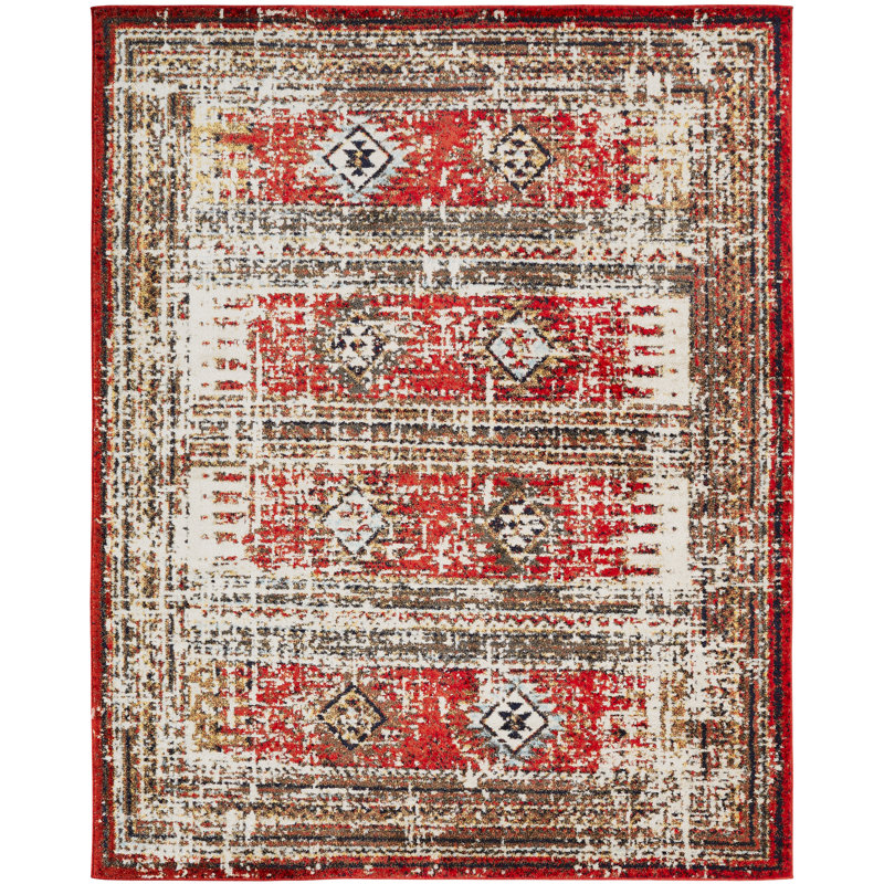 Tapis décoratif rouge de style sud-ouest Decker, Rectangle 2 pi x 3 pi
