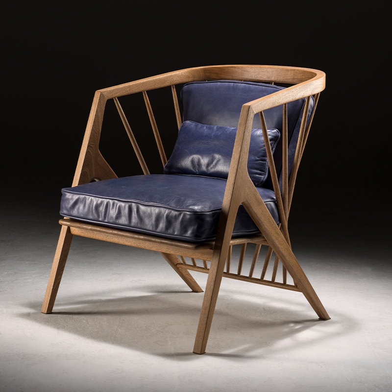 Chaise Victoria, Naturel, Cuir Latium Azul Profundo