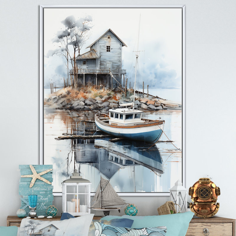 Port maritime Solitude II - impression, H 40 po x l 30 po x P 1,5 po, Cadre flottant blanc