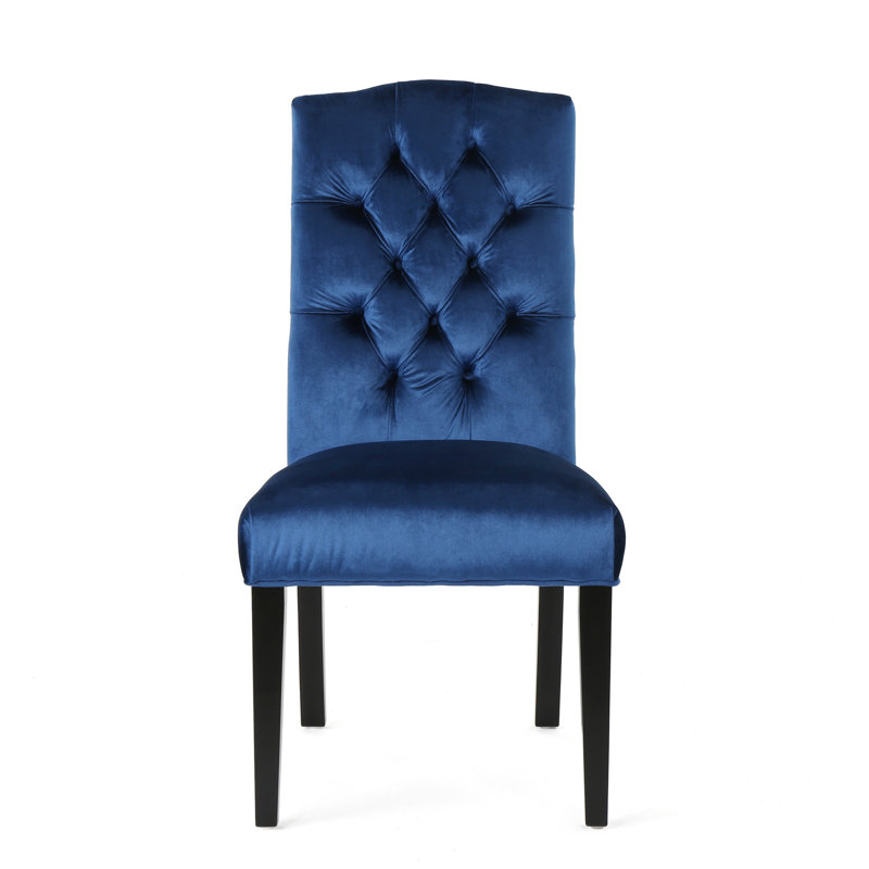 Ethylene Tufted Parsons Chair, Black, Velvet Blue