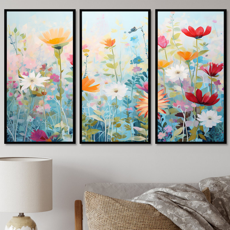 Ensemble de salon Meline - Fleurs sauvages, Cadre flottant noir, H 40 po x l 60 po x P 1 po