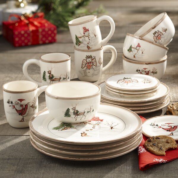 12 Pieces Service for 4 Poinsettia & Ribbons Christmas Fine China  Dinnerware Set