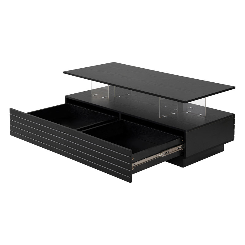 Table basse à DEL avec 2 tiroirs spacieux, éclairage multicolore, Noir, noir, noir, noir