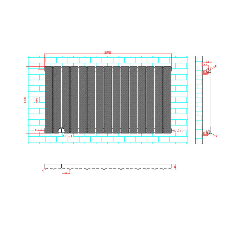 Aarvik Designer Radiator, White, 600cm H x 1020cm W