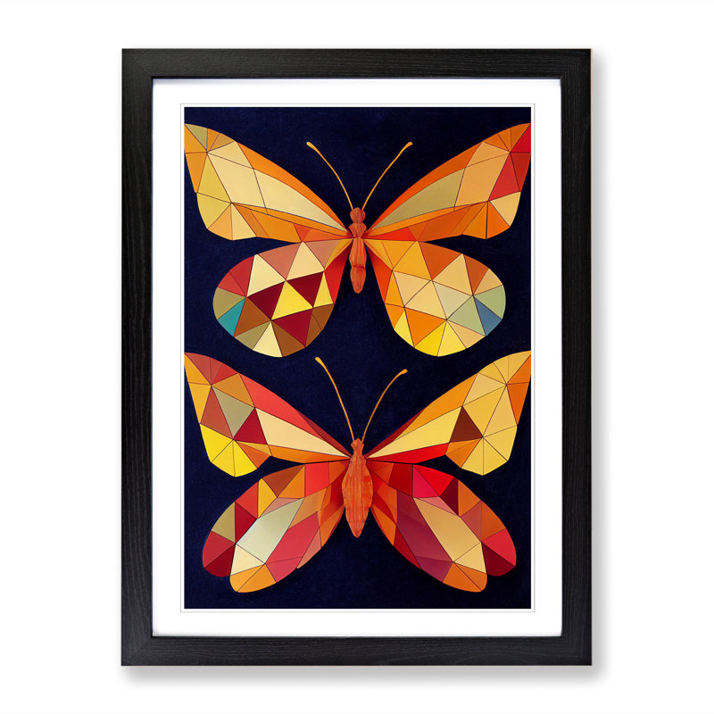 FRM-V0523-325X Butterfly Polygon - Single Picture Frame Print, Black Framed, 64cm H x 46cm W x 2cm D