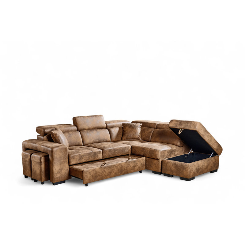 4 Seater Corner Sofa , Right Hand Facing, Brown Microfiber / Microsuede