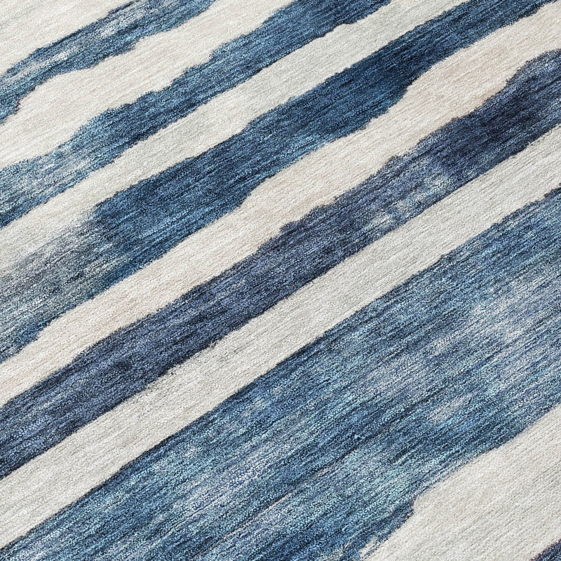 Denim Stripe Synthetic Flat Woven Washable 8' x 10' Rug