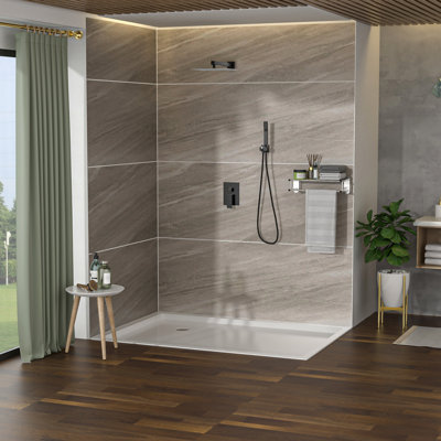 Pomme de douche 12 pouces noir mat avec double fonction - Fixation murale, noir, tuyau
