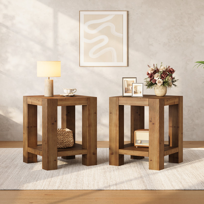 Table de bout en bois massif 19,7 po avec espace de rangement à 2 niveaux