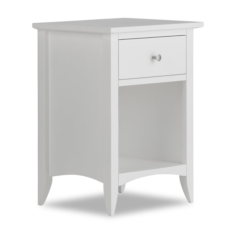 45 cm W Solid Wood Bedside Table, White