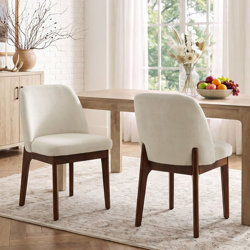 Chaise rembourrée en polyester 19,5 po avec pieds en bois massif brun Bason, Beige