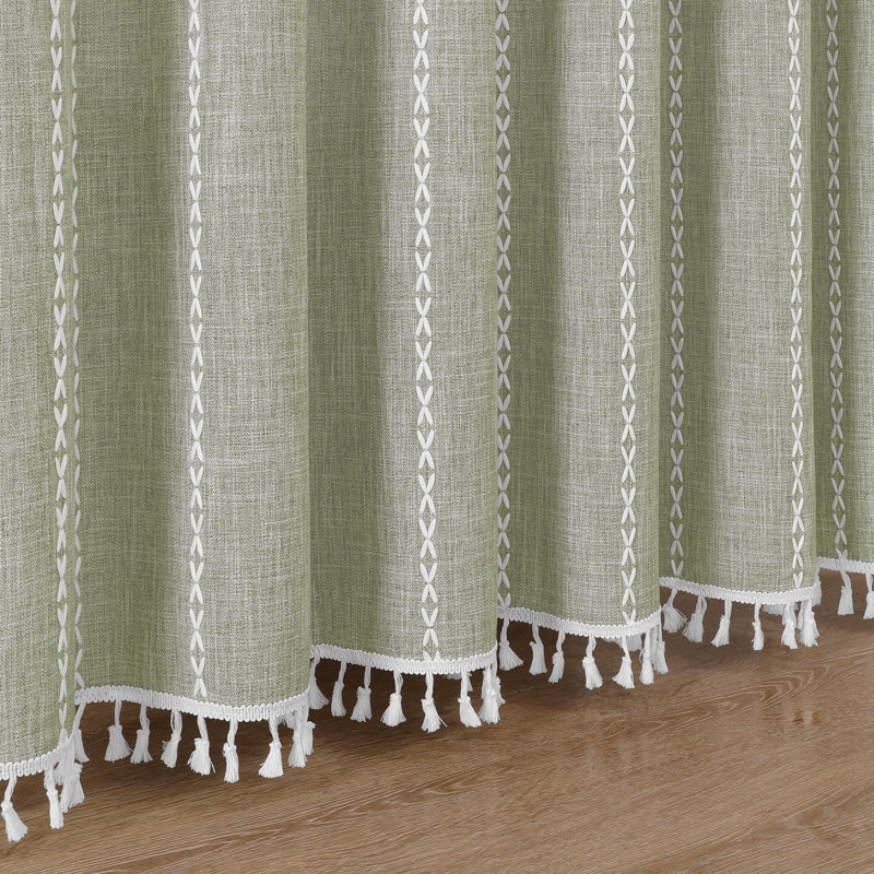  Rideau de douche 71 x 71 en lin tissé avec pampilles - comprend 12 œillets et crochets - 100% polyester, Vert