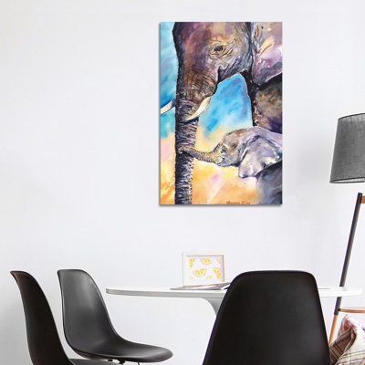 Elephant Mother And Calf by George Dyachenko - Wrapped Canvas Painting