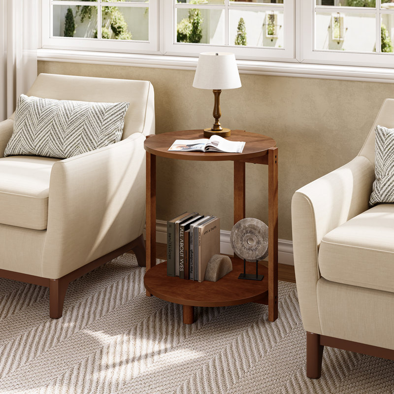 Solid Wood End Table with 2-Tier Storage