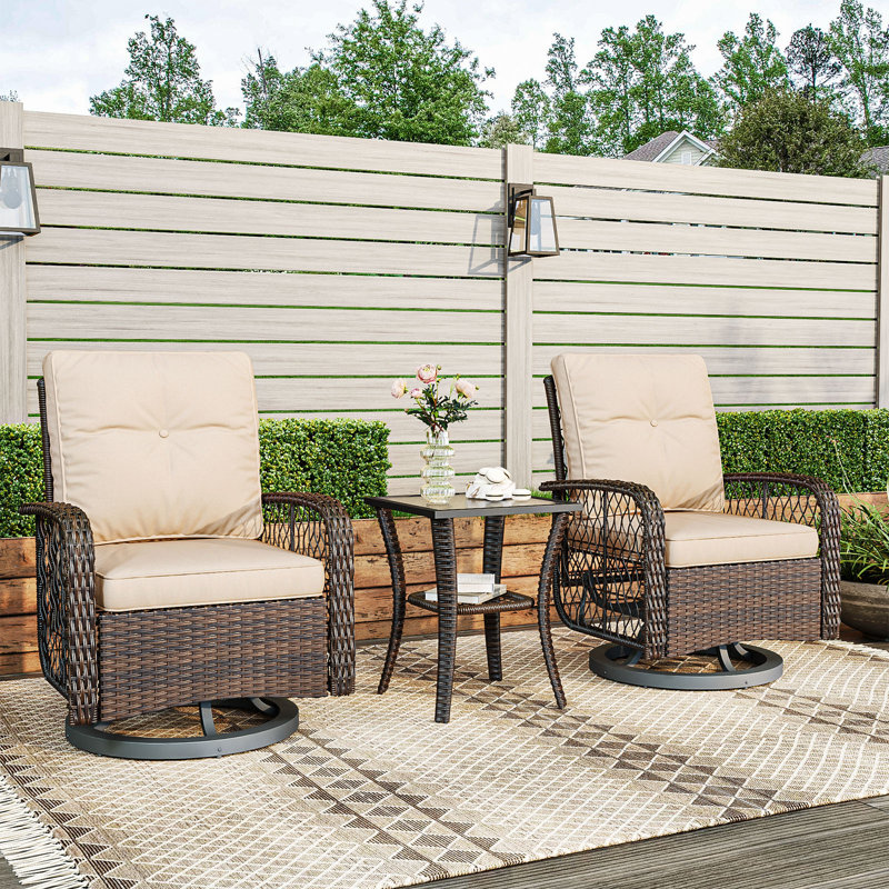 Ensemble de chaises berçantes et pivotantes pour l'extérieur en osier 3 pièces