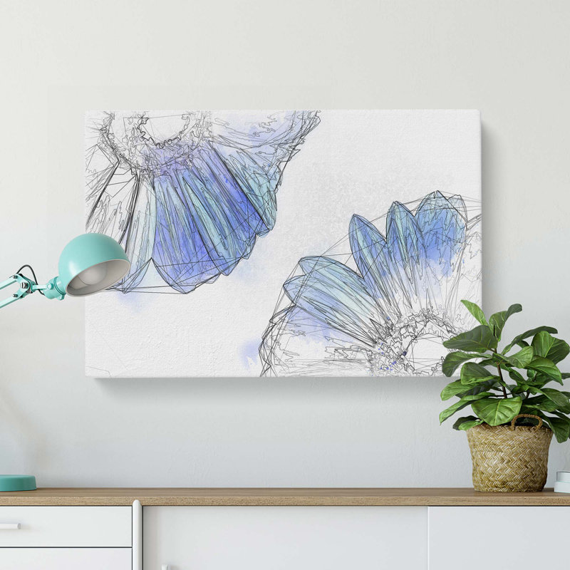 Two Blue Flowers In Abstract - Wrapped Canvas Print, 60cm H x 91cm W x 3cm D
