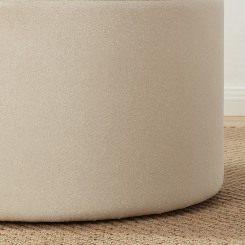 Grande table basse ronde avec rangement et repose-pieds, Velours crème