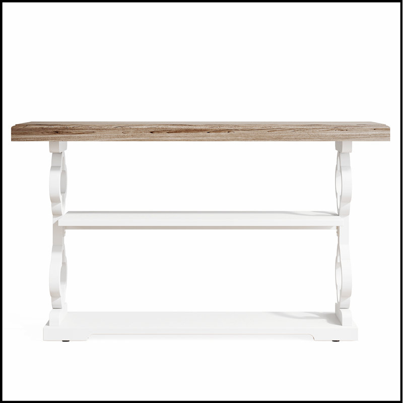 Console de 55 pouces de style champêtre français avec 3 tablettes de rangement, parfaite pour un décor de maison de campagne et une économie d'espace