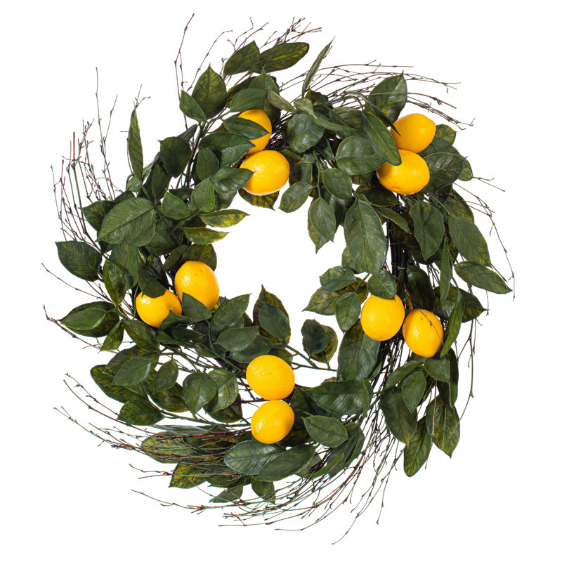 24" Artificial Green and Yellow Salal Leaf Lemon Wreath