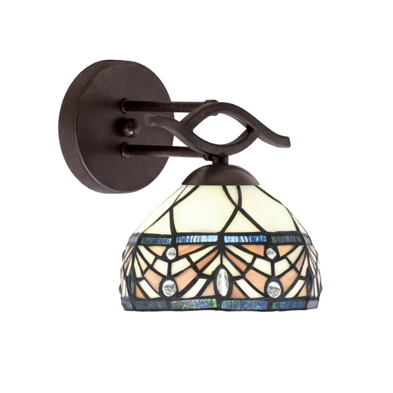 Hiroko Revo Wall Sconce Shown In Dark Granite Finish With 7” Royal Merlot Art Glass
