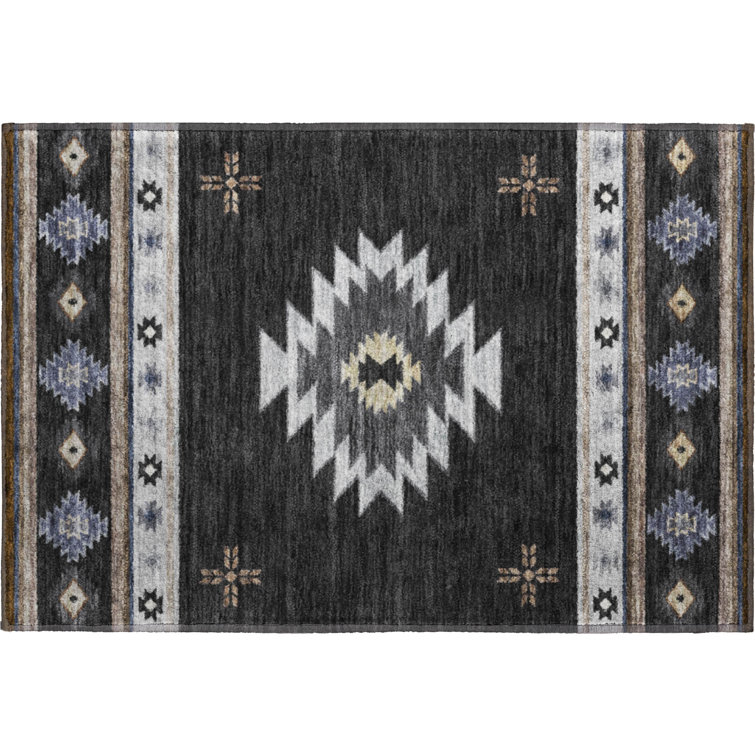 Premium Machine Washable Yamen AMF179 Spice Rug in , Midnight