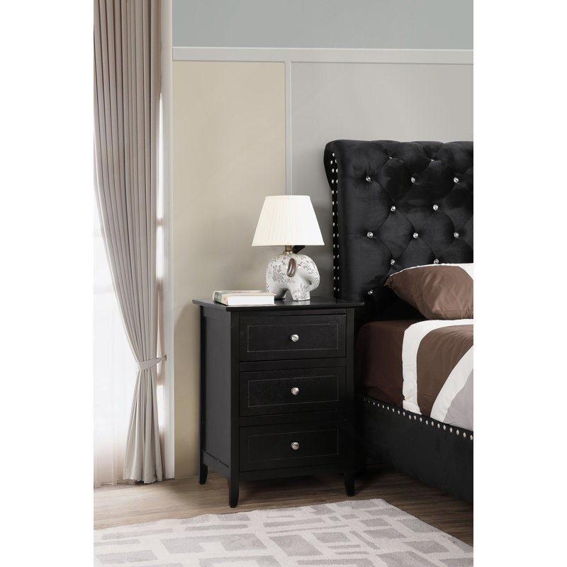 Élégante table de chevet transitionnelle noire, Noir