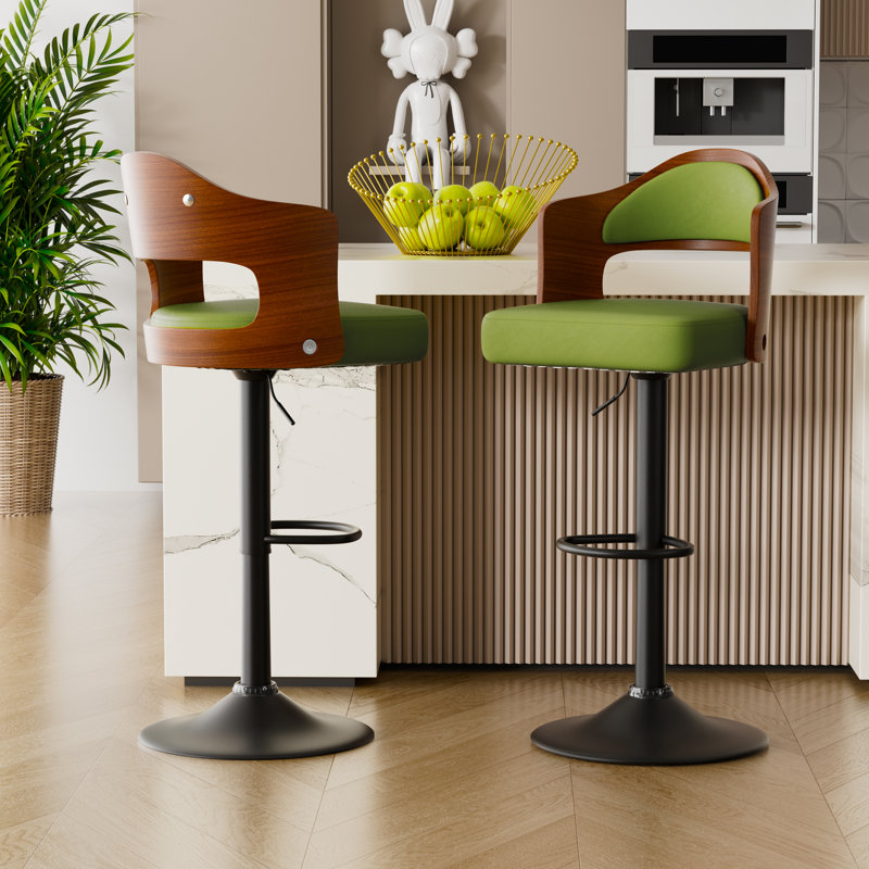 Ensemble de 2 tabourets de bar modernes réglables en hauteur en microsuède vert, Vert