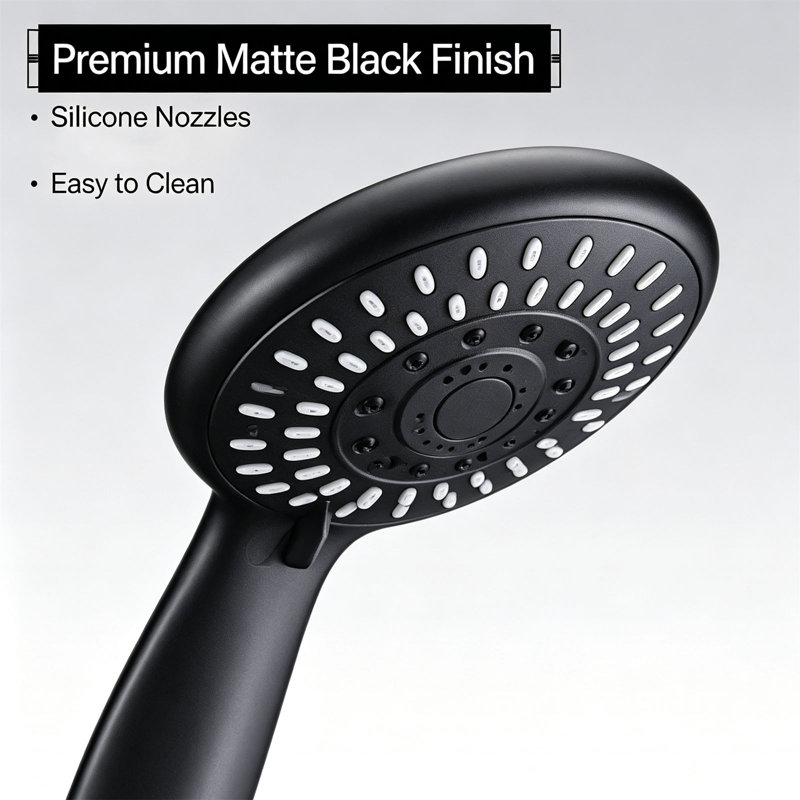 High-Pressure Handheld Shower Head with 5 Adjustable Settings – Soft Hose Design Delivers Strong Flow Even in Low Water Pressure, 59" Stainless Steel Hose & Adjustable Stand Included