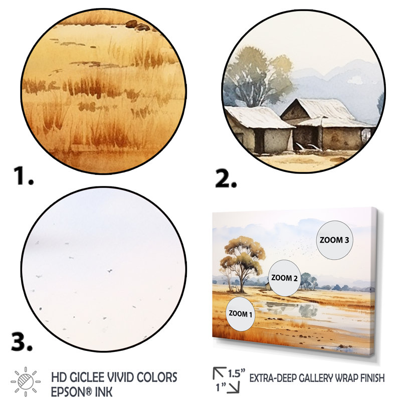 «Beige African Safari Landscape III - Art mural africain», Cadre de coin blanc fermé, H 34 po x l 44 po x P 1,5 po