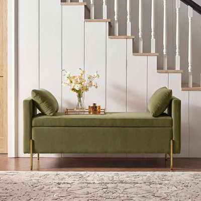 Banc rembourré avec rangement à compartiments et coussins décoratifs l 56 po Aristides