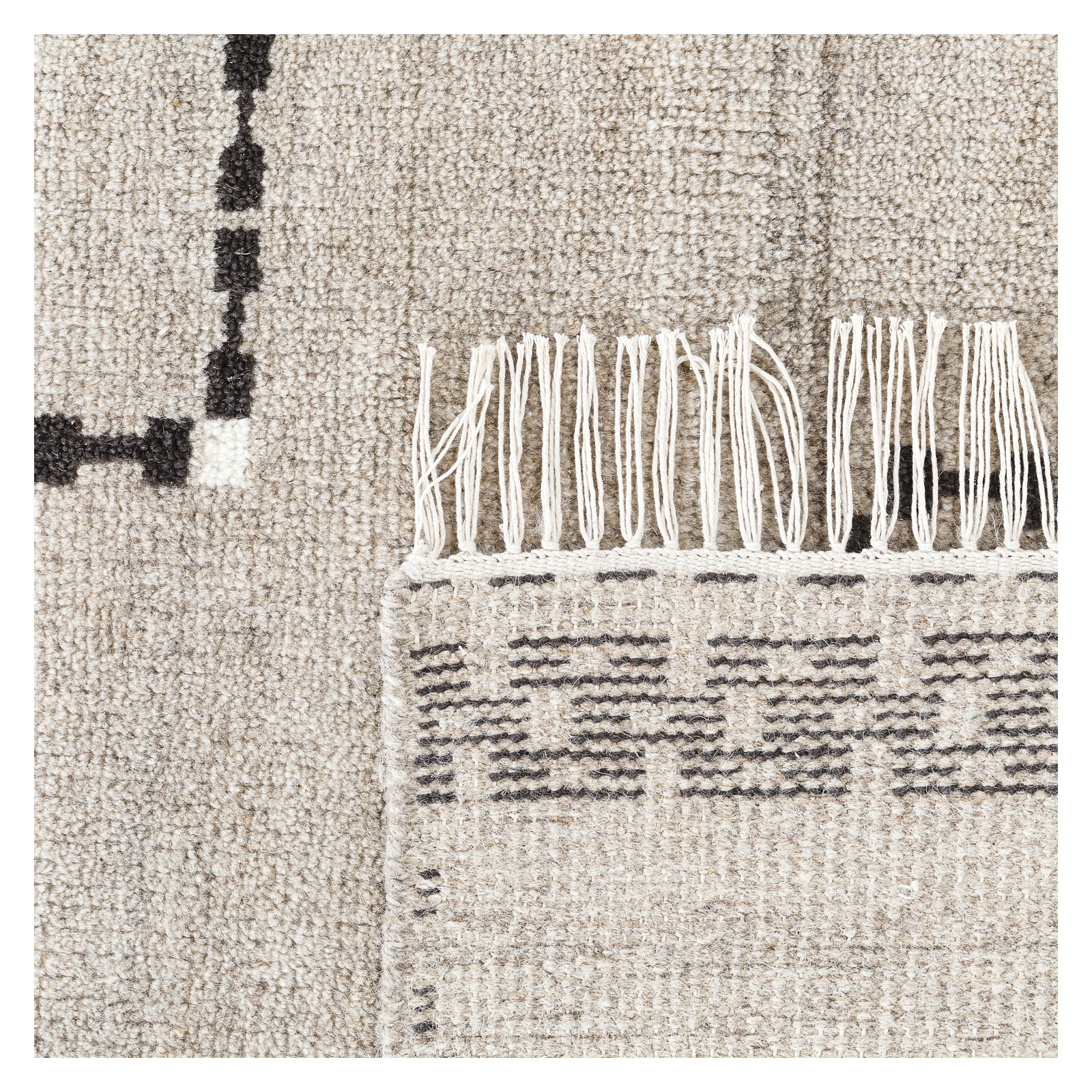 Sana Rug: Decorator Hand Knotted Rug in Natural/Black, Rectangle 7'6" x 9'6"