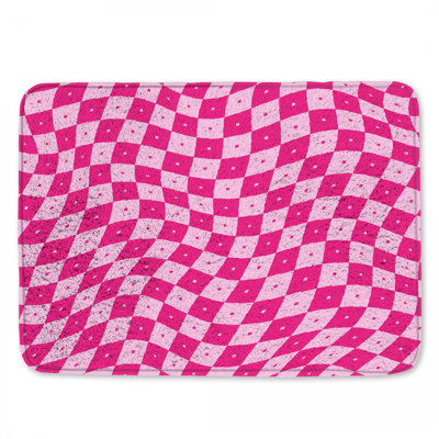 Tapis de bain rose à carreaux ondulés