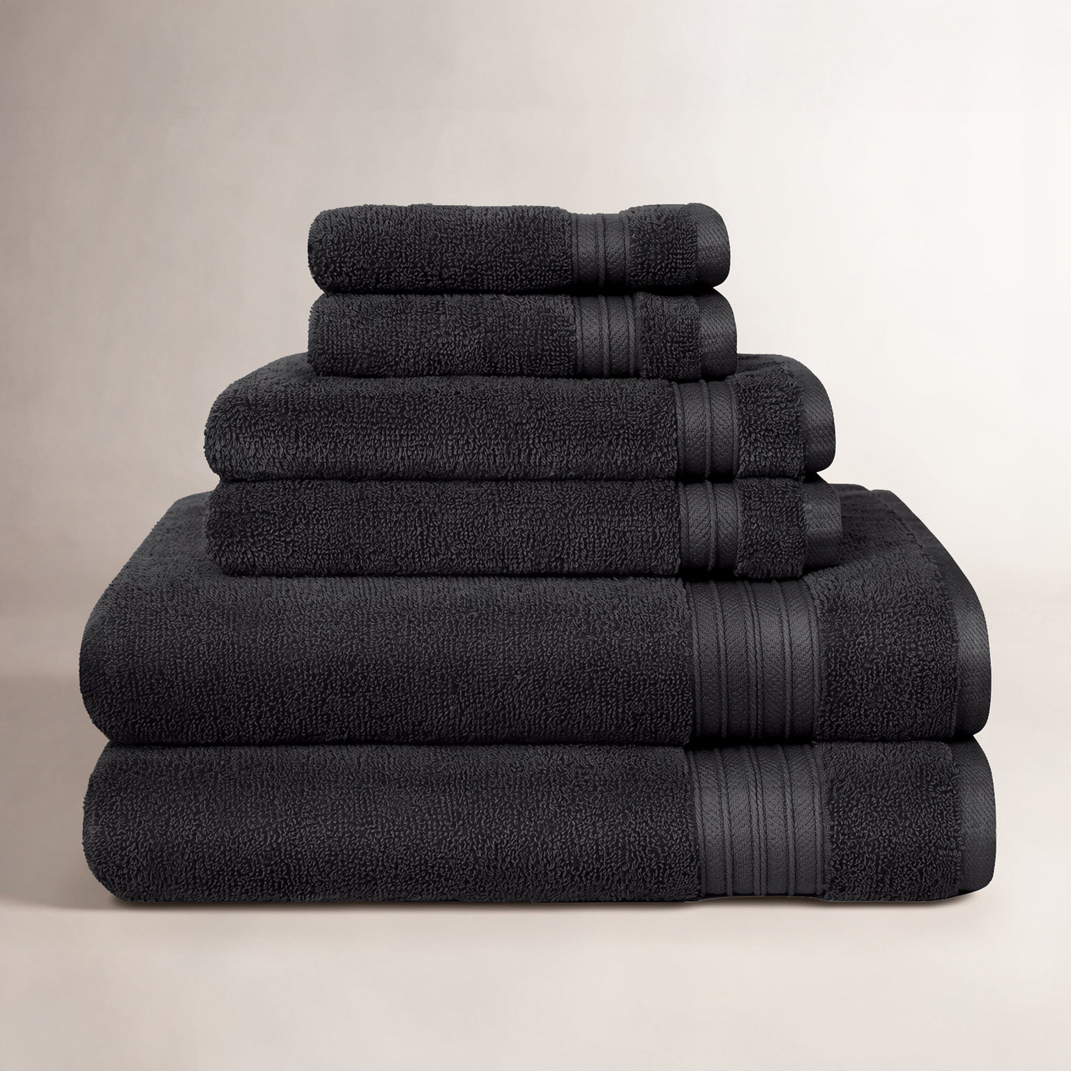 6-Piece Quick-Dry Cotton Towel Set, Black
