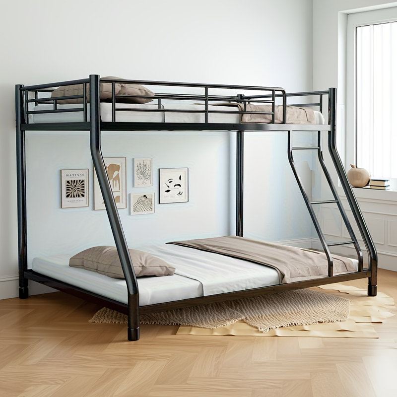 Lit superposé en métal robuste (1 place en haut, 1 place en bas) – Cadre silencieux avec échelle et barrière de sécurité intégrale pour adolescents et adultes, noir