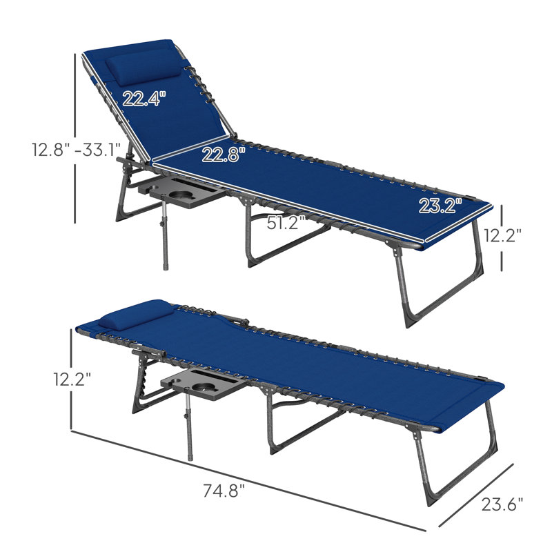 Méridienne pliante avec chaise longue et table de bronzage pour l'extérieur, Bleu