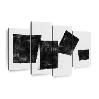 Abstrait géométrique blanc à noir abstrait IV, ensemble de 4 pièces sur toile par Daniel P