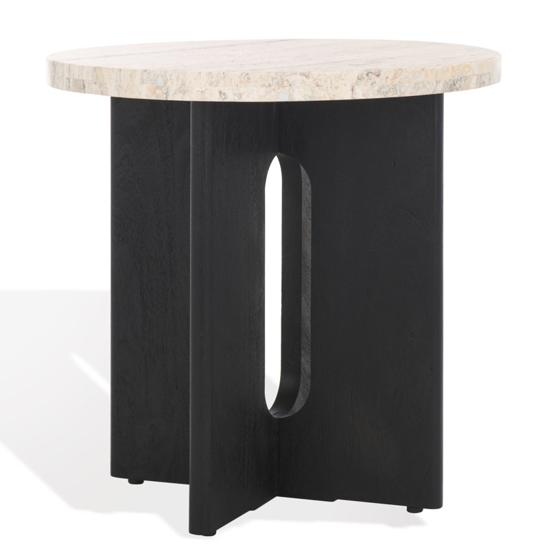Table d'appoint Malachi Travertine, Noir