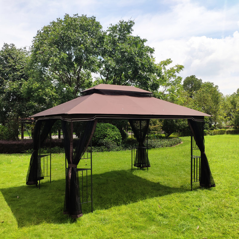 Abri de jardin brun 13 x 10 avec eau - matériau et toile en filet amovible