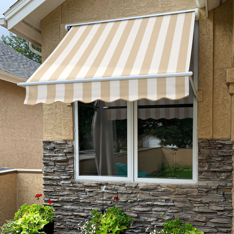 Awntech Mesa Window Retractable Awning, Linen/White Stripe, 24" H x 36" W x 24" D