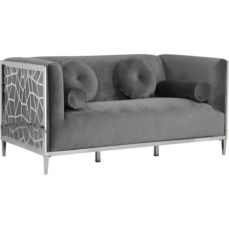 Sansa 64.5" Velvet Square Arm Loveseat, Grey Velvet